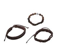 crayfomo Set Bracciale in Pelle 3 Pezzi, Corda Intrecciata & Croce in Perle di Legno, 7.5 Pollici Marrone Vintage Boho Bracciali Impilabili per Uomo e Donna
