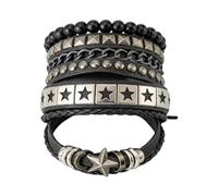 crayfomo Set di 5 Catene Punk Rock da Sovrapporre, Set di Braccialetti con Accenti di Perle in Pelle Chiodata, Accessori Punk Regolabili per Donna e Uomo