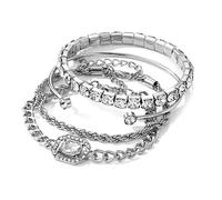 crayfomo Set di braccialetti 4 pezzi in stile retrò, set di polsini punk chunky intarsiati con diamanti d'imitazione, gioielli da regalo da donna