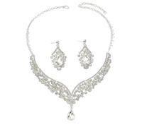 crayfomo Set di gioielli da sposa 3 pezzi da donna set da sposa collana e orecchini di strass scintillanti gioielli in lega vintage per damigella d'onore festa Banchetto da ballo