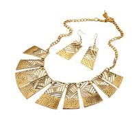 crayfomo Set di Gioielli Vintage in Oro Calato, Collana a Catena Ondulata con Pendente Trapezoidale e Orecchini a Goccia Irregolari, Coordinata di Gioielli Retro