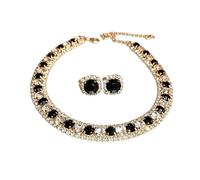 crayfomo Set Gioielli Collana Tennis e Orecchini Oro Nero con Cristalli per Donne, Lega, Choker e Borchie, Lusso Statement, Accessori Costume per Prom, Sposa, Matrimonio e Uso Quotidiano