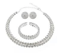 crayfomo Set Gioielli con Strass per Donne, Argento Doppia Fila Collana Choker Cristallo, Bracciale Cuff e Orecchini, Bling Pesante Ornato Statement, per Matrimonio Sposa Prom