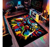 crayfomo Tappeto per area di gioco per camera da letto dei ragazzi, 120 x 80 cm, con gamepad 3D al neon, antiscivolo, tappetino da gioco per soggiorno, sala giochi, sala giochi, accessori decorativi