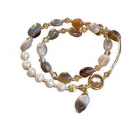 crayfomo Temperament Pearl Crystal Jade Double Circle Bracelet, Small and Personalized Bracelet, Fashionable and Advanced Hand Decor for Women