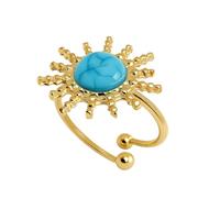 crayfomo Turquoise Open Ring, Gold Plated Adjustable Boho Sunburst Design, Vintage Ethnic Statement Jewelry for Women Ladies Daily Party Wedding