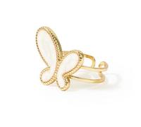 crayfomo Vintage Butterfly Open Ring, Gold Plated Enamel Stainless Steel Adjustable Cuff Ring, Women's Daily Wear Statement Jewelry for Party