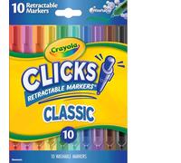 CRAYOLA Clicks - 10 Pennarelli Lavabili Retrattili Senza Cappuccio, Punta Conica 2 in 1 per Tratti Sottili e Spessi, per Scuola Casa e Viaggio, Bambini e Adulti, 58-8379