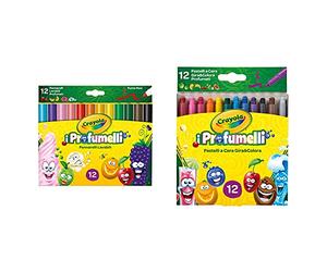 CRAYOLA Profumelli Pennarelli Lavabili E Profumati Per Bambini A Punta Grossa, Per Scuola E Tempo Libero, 12 Colori & I Profumelli Pastelli A Cera Profumati Gira E Colora, 12 Pezzi