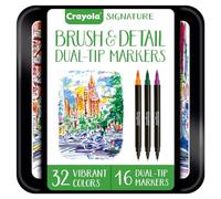 CRAYOLA - Signature, Set 16 Pennarelli Doppia Punta (Pennello e Punta Fine), in Scatola di Latta Decorata, attività Creativa e Regalo, 58-6501