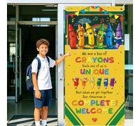 Crayon Classroom Door Decor, Welcome Back to School Banner, First Day of School Decorations, Composition Notebook Wall Door Decor Portico Sign for Classroom 180 x 89 cm