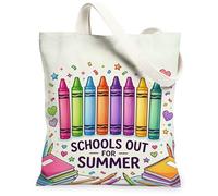 Crayons - Borsa tote in tela da donna, estiva, con cuori giocosi e stelle, multicolore, lavabile, riutilizzabile, per lo shopping, Multicolore, 13x15 Inch
