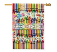 Crayons House Flag, divertente righello colorato matite Back to Campus multicolore double face iuta esterna grande bandiera da giardino per patio esterno prato ingresso campeggio 70 x 101 cm
