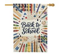 Crayons House Flag, gomme da cancellare educative festive per il ritorno al campus, in iuta multicolore, double face, decorative per esterni, prato, cortile, patio, ingresso, 71 x 101 cm