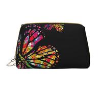 Crayons Leather Borsa per trucco lavabile per donne, borse cosmetiche da viaggio, astuccio portatile con cerniera astuccio organizer, Farfalla colorata., Taglia unica