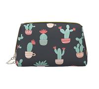 Crayons Leather Borsa per trucco lavabile per donne, borse cosmetiche da viaggio, astuccio portatile con cerniera astuccio organizer, Cactus, Taglia unica