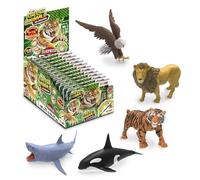 CRAZE Stretchy Animals Big Predators - 12 Figure di animali con pelliccia elastica, imbottitura speciale, effetti speciali e carte da gioco, 16 modelli da collezionare