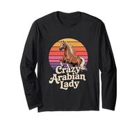 Crazy Arabian Lady Arabo Cavallo retrò equestre Maglia a Manica