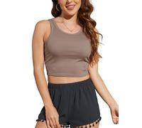 crazy bean Canotta da Donna Senza Maniche Estivo Canottiere da Donna Sexy Alta Elasticità Tank Top Sportivo Casual di Moda Camicetta Slim Fit in Tinta Unita caffè XL