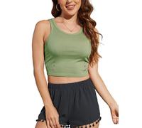 crazy bean Canotta da Donna Senza Maniche Estivo Canottiere da Donna Sexy Alta Elasticità Tank Top Sportivo Casual di Moda Camicetta Slim Fit in Tinta Unita Verde XL