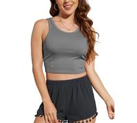 crazy bean Canotta da Donna Senza Maniche Estivo Canottiere da Donna Sexy Alta Elasticità Tank Top Sportivo Casual di Moda Camicetta Slim Fit in Tinta Unita Grigio Scuro S