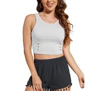 crazy bean Canotta da Donna Senza Maniche Estivo Canottiere da Donna Sexy Alta Elasticità Tank Top Sportivo Casual di Moda Camicetta Slim Fit in Tinta Unita Bianco M