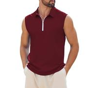 crazy bean Canotte Casual da Uomo Senza Maniche Maglietta Polo con Cerniere Collo a V Tinta Unita Tank Top Fitness Canotta Sportivi(Bordeaux,XXL)