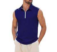 crazy bean Canotte Casual da Uomo Senza Maniche Maglietta Polo con Cerniere Collo a V Tinta Unita Tank Top Fitness Canotta Sportivi(Navy Blu,XXXL)