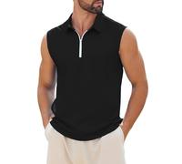crazy bean Canotte Casual da Uomo Senza Maniche Maglietta Polo con Cerniere Collo a V Tinta Unita Tank Top Fitness Canotta Sportivi(Nero,XXL)
