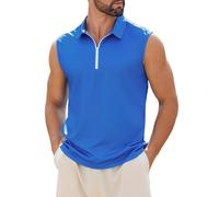 crazy bean Canotte Casual da Uomo Senza Maniche Maglietta Polo con Cerniere Collo a V Tinta Unita Tank Top Fitness Canotta Sportivi(Blu,L)
