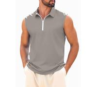 crazy bean Canotte Casual da Uomo Senza Maniche Maglietta Polo con Cerniere Collo a V Tinta Unita Tank Top Fitness Canotta Sportivi(Grigio,XXL)