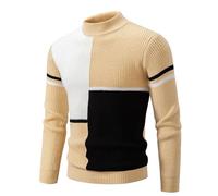 crazy bean Maglione Uomo Invernale a Collo Alto Maglia Dolcevita Patchwork Felpa Lupetto Lupetto a Maglia Slim Fit Cachi M