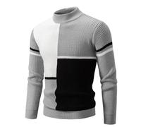 crazy bean Maglione Uomo Invernale a Collo Alto Maglia Dolcevita Patchwork Felpa Lupetto Lupetto a Maglia Slim Fit Grigio XL