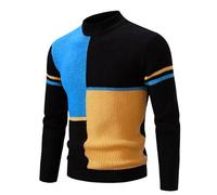 crazy bean Maglione Uomo Invernale a Collo Alto Maglia Dolcevita Patchwork Felpa Lupetto Lupetto a Maglia Slim Fit Nero XL