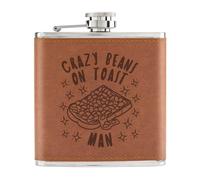 Crazy Beans On Toast Man Stars 170ml Simil Pelle Hip Flask Marroncino Divertente