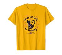 Crazy Cat Lady in Formazione Miao Maglietta, Uomo, Oro Brillante, XL