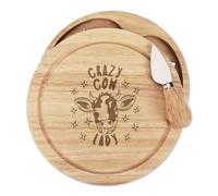 Crazy Cow Lady Stars Set Coltelli Per Formaggio In Legno, Tagliere 21x21x3.5cm