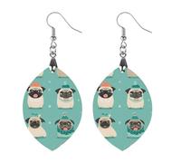 Crazy Cute Pug Dogs Novità Donna Orecchini Pendenti Moda Stampato Legno Orecchini Pendenti Gioielli, Star, Legno, Nessuna pietra preziosa