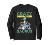 Crazy Drummer Saurus Drum Player Batteria Lettore Musicale Dinosauro Maglia a Manica