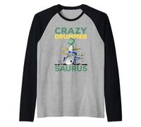 Crazy Drummer Saurus Drum Player Batteria Lettore Musicale Dinosauro Maglia con Maniche Raglan