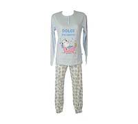 CRAZY FARM Pigiama Donna Cotone Leggero Manica Lunga Collo Serafino Pantalone con Polsino e Elastico in Vita Cotone Art 16045