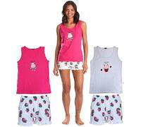 CRAZY FARM Pigiama Donna Spalla Larga Puro Cotone Jersey 15908 (IT, Testo, L, Regular, Regular, Fuxia)