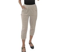 Crazy Fashion Ladies Capri Pantaloni a Tre Quarti Morbidi a 3/4 da Donna Pullover Corto Elasticizzato Pantaloncini in Vita Elasticizzati Plus Size Pantaloni Estivi da donnaEUR (Beige, 22)