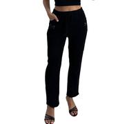 Crazy Fashion Pantaloni da donna a lunghezza intera, in velluto a coste, in velluto a coste, tinta unita, casual, elasticizzati, vita alta, gamba dritta, pantaloni invernali taglie forti 42-54, Nero ,