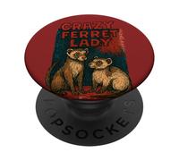 Crazy Ferret Signora Divertente Proprietario Animale Umorismo PopSockets PopGrip Adesivo