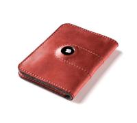 Crazy Horse Craft, AirTag - Portafoglio per passaporto, in pelle italiana conciata al vegetale, feltro di lana, porta carte da viaggio, porta carte di credito e documenti d'identità, Rosso Fragola,