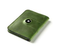 Crazy Horse Craft, AirTag - Portafoglio per passaporto, in pelle italiana conciata al vegetale, feltro di lana, porta carte da viaggio, porta carte di credito e documenti d'identità, Verde alpino.,