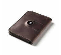 Crazy Horse Craft, Portafoglio per AirTag e Passaporto - Pelle Italiana Conciata al Vegetale, Lana Feltrata, Porta Carte da Viaggio, Supporto per Air Tag, Custodia per Documenti ID, Grigio pietra