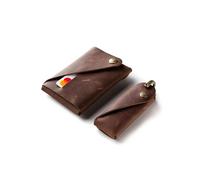 Crazy Horse Craft Set di Portafogli e Portachiavi Minimalisti, Marrone Classico, Porta Carte, Custodia per Carte, Kit Portachiavi, Legno Marrone, Small - for Keys Up