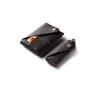 Crazy Horse Craft, Set di portafogli e portachiavi minimalisti, marrone classico, porta carte, piccolo pacchetto portachiavi, custodia per carte, kit portachiavi, Nero carbonio., Large - for keys up